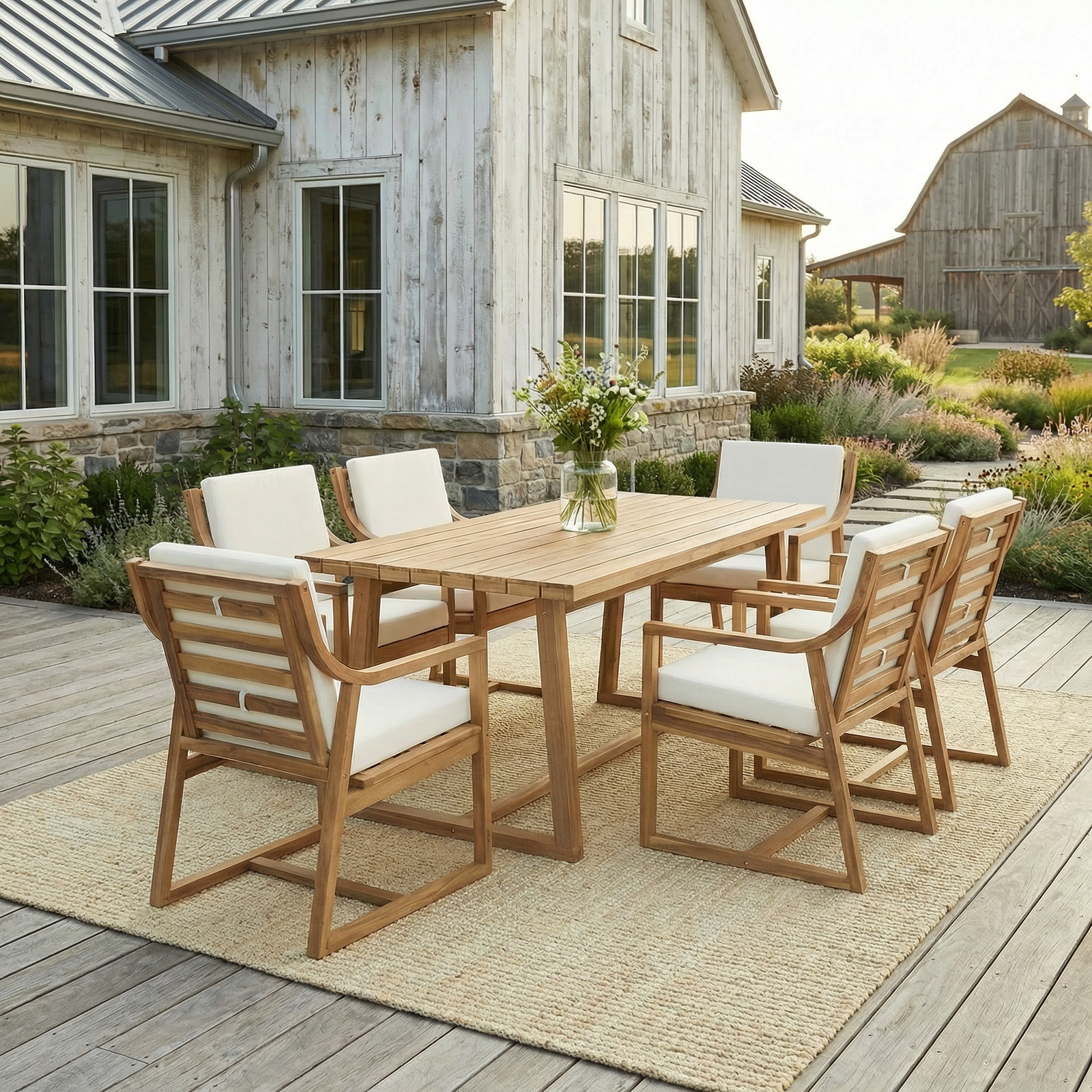 Outdoor Dining Set 7-Piece Patio Table & Chairs w/ Cushions for Garden Backyard