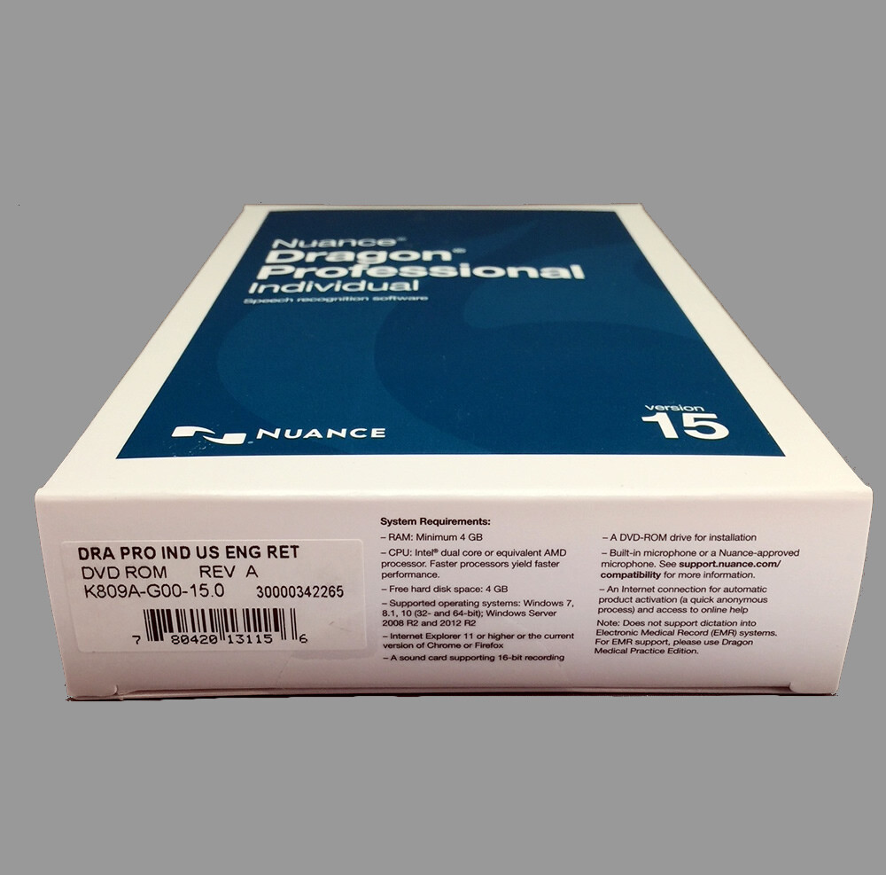 Nuance Dragon Professional Individual 15 - New Retail Box, K809A-G00-15.0