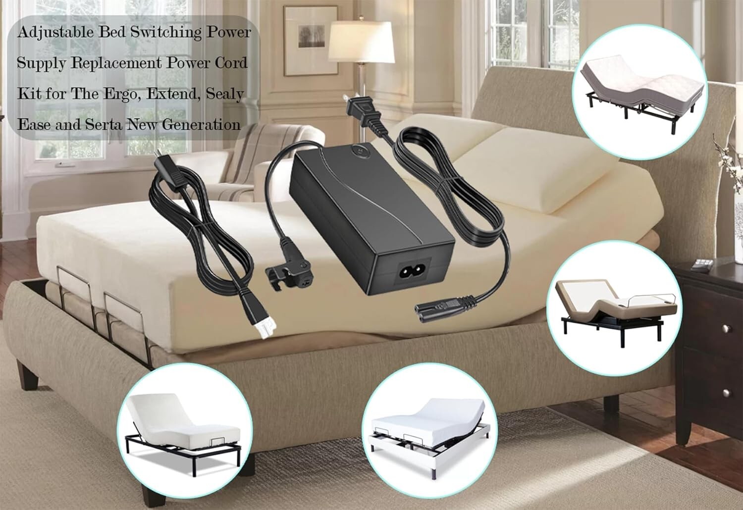 Adjustable Bed Power Adapter 3 Piece Kit for Tempur-Pedic Ashely Ergo Extend