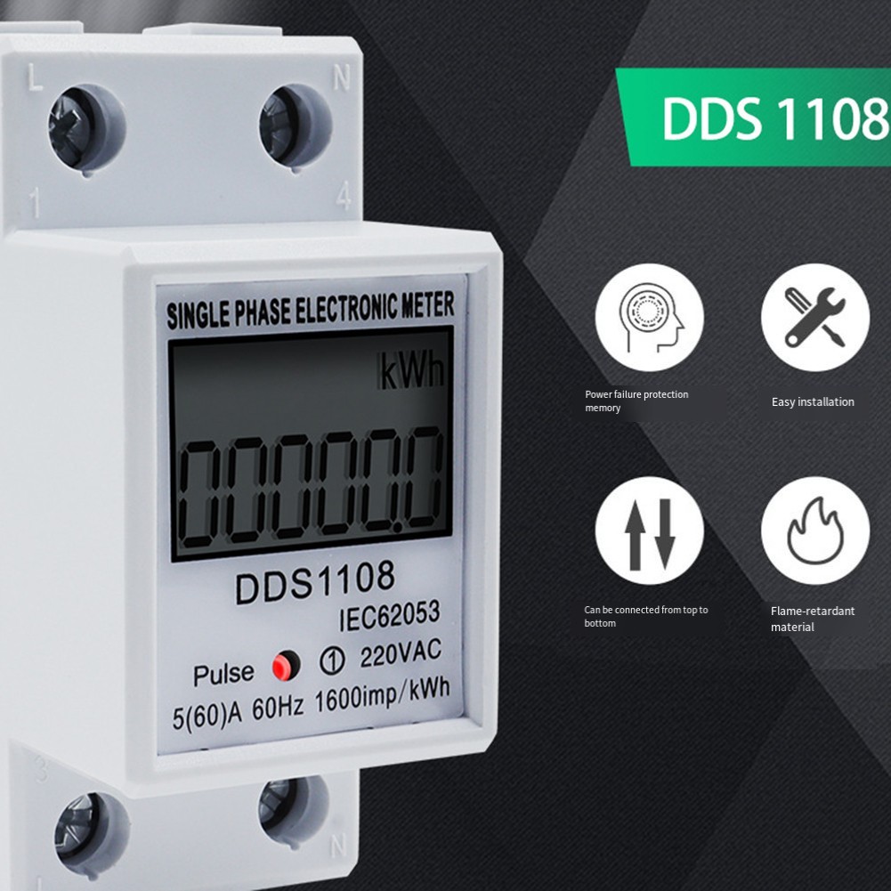 Power DDS1108 Single Phase Digital Meter AC220V 60A LCD Display