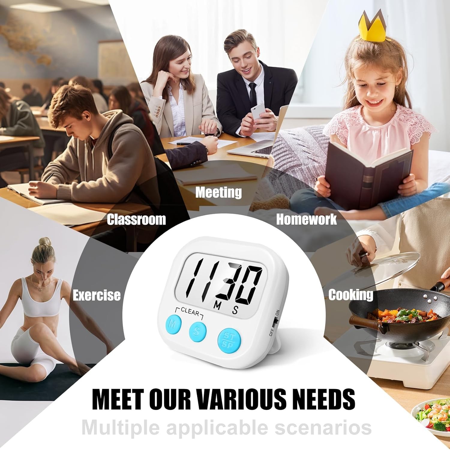 2 Pack Digital Kitchen Timer Big Digits Loud Alarm Magnetic Backing Stand