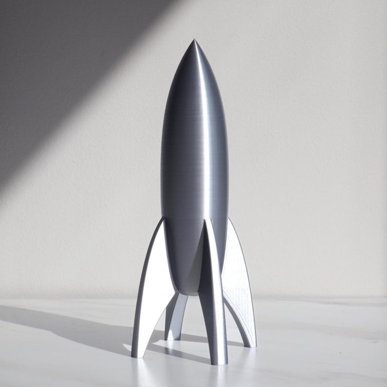 Silver Rocket Ship, Retro Rocket Ship Model, Rocket Decoration,Space Theme Decor