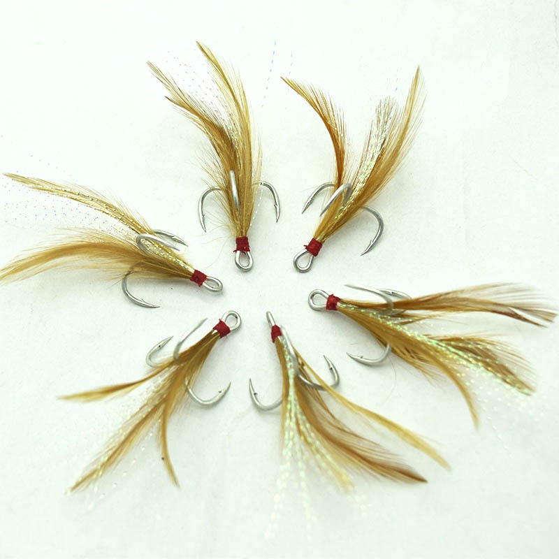 30pcs Feather Fishing Hooks Strong Treble Hooks Size 2# 4# 6# 8# 10#