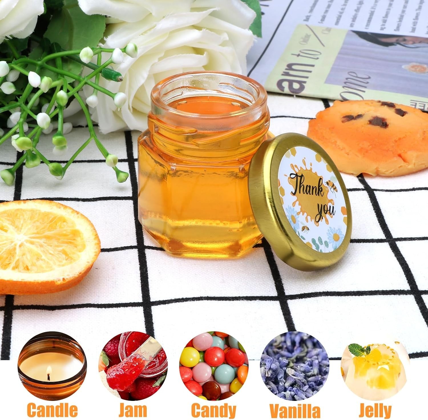 60-Pack Hexagonal Honey Cans with Bee Pendants