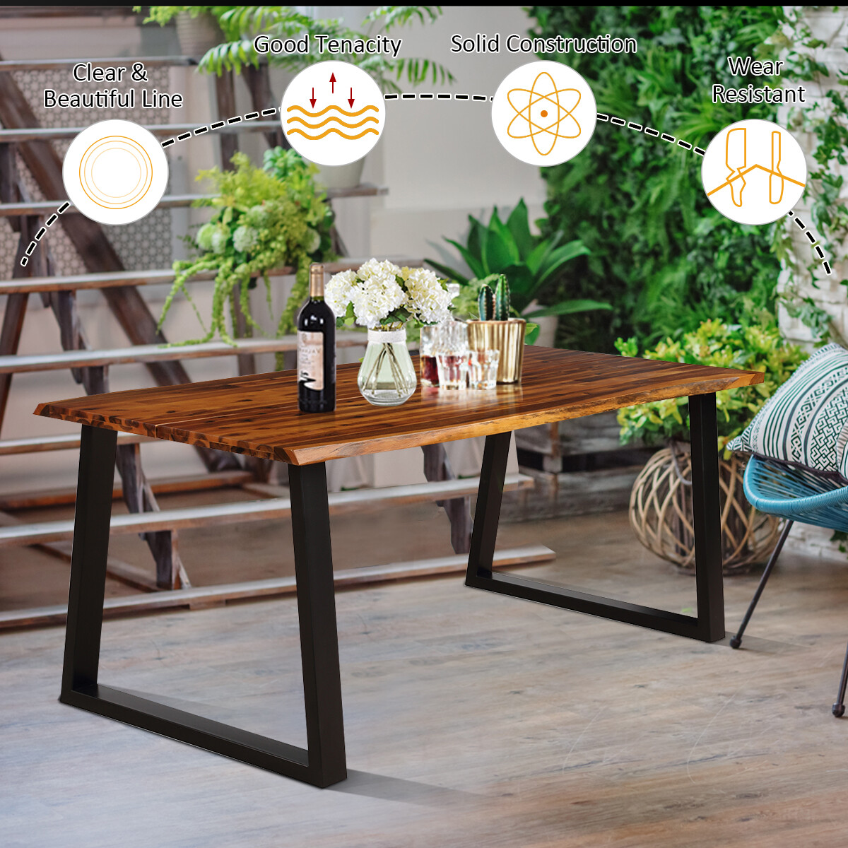 Rectangular Acacia Wood Dining Table Rustic Indoor &Outdoor Garden Home