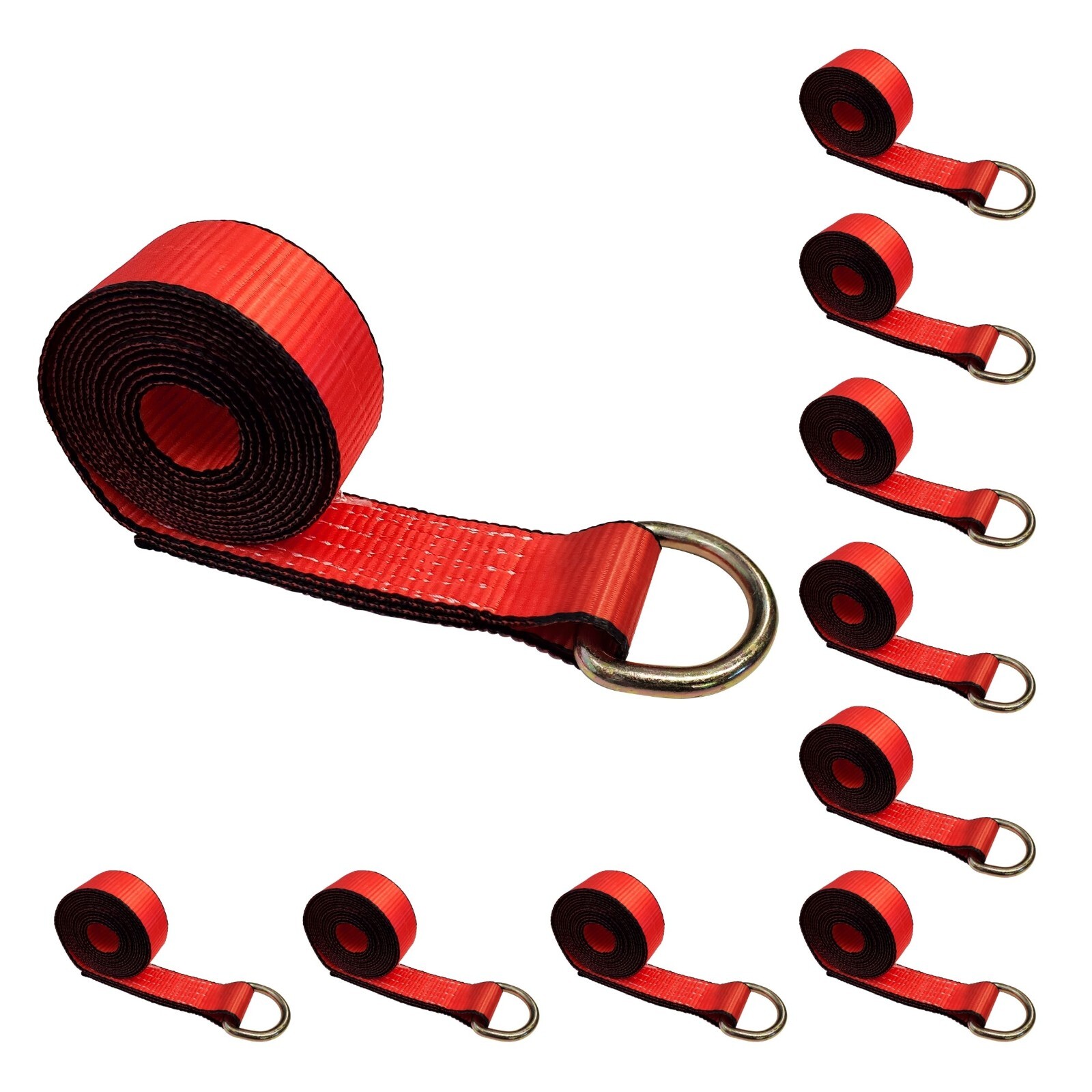 10 Pack 2" x 10' Lasso Strap w/ D Ring Auto Tie Down for Tow Truck Wheel Lift