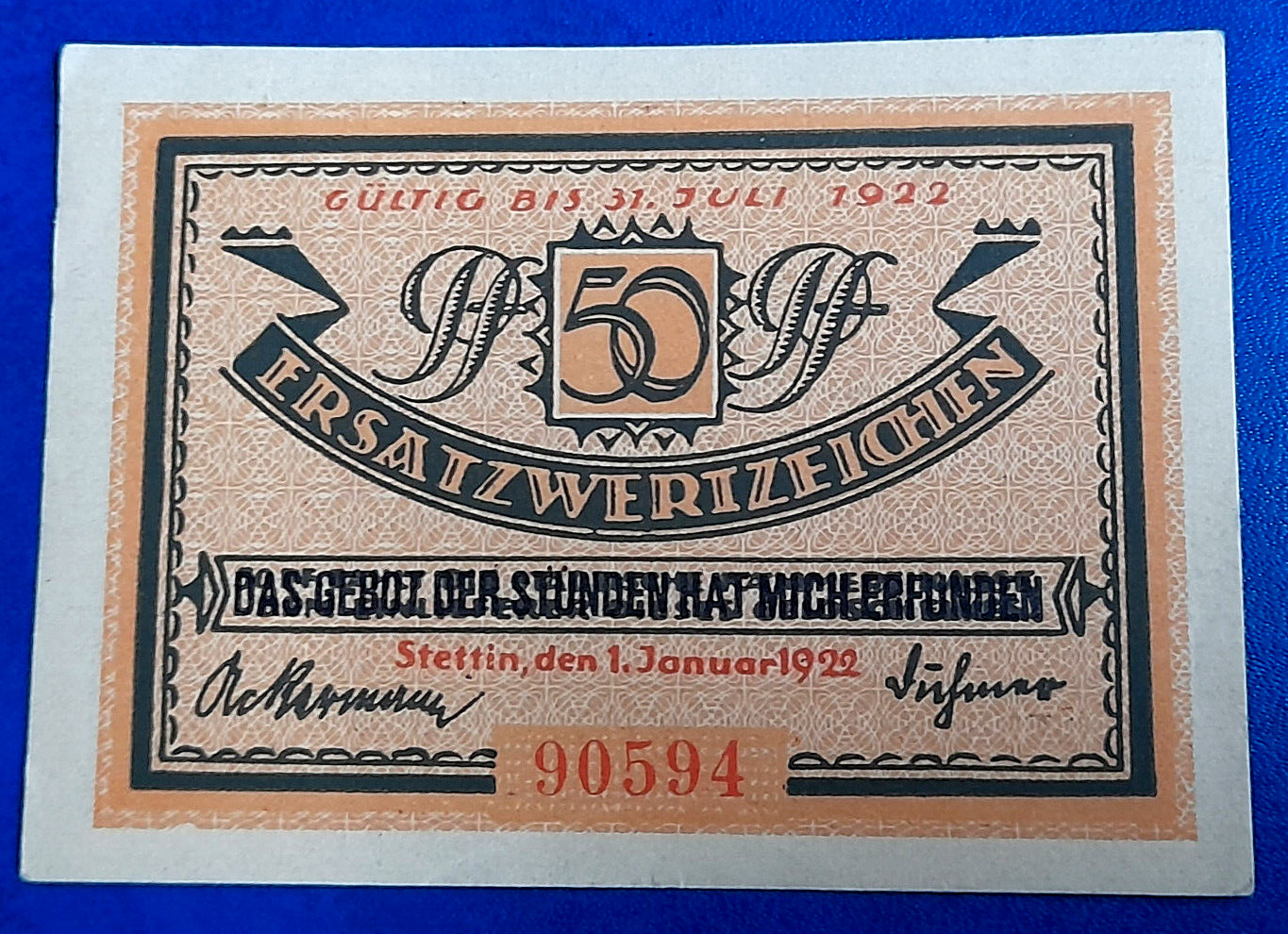STETTIN (SZCZECIN) NOTGELD 50 PFENNIG 1922 EMERGENCY MONEY GERMANY (29785)