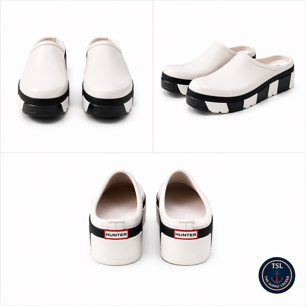 Hunter Clogs Womens US 11 Cream Slip On Rubber Shoes Platform