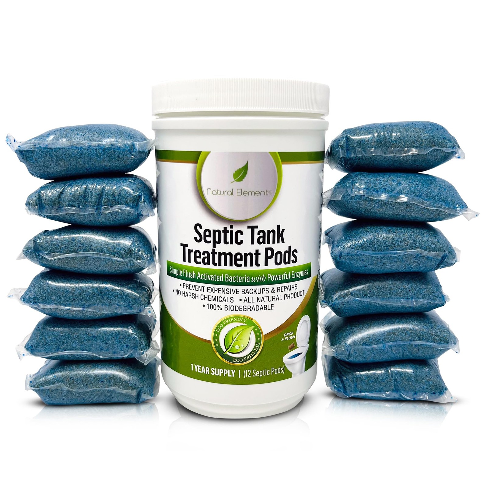 Natural Elements Septic Tank Treatment Pods | 1-Year 12 Count (Pack of 1)