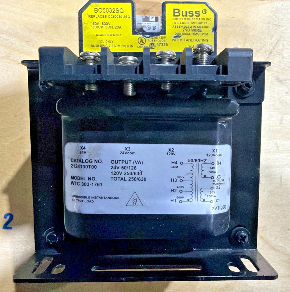 MTC 303-1761 Industrial Control Transformer with a Bussmann fused secondary asse