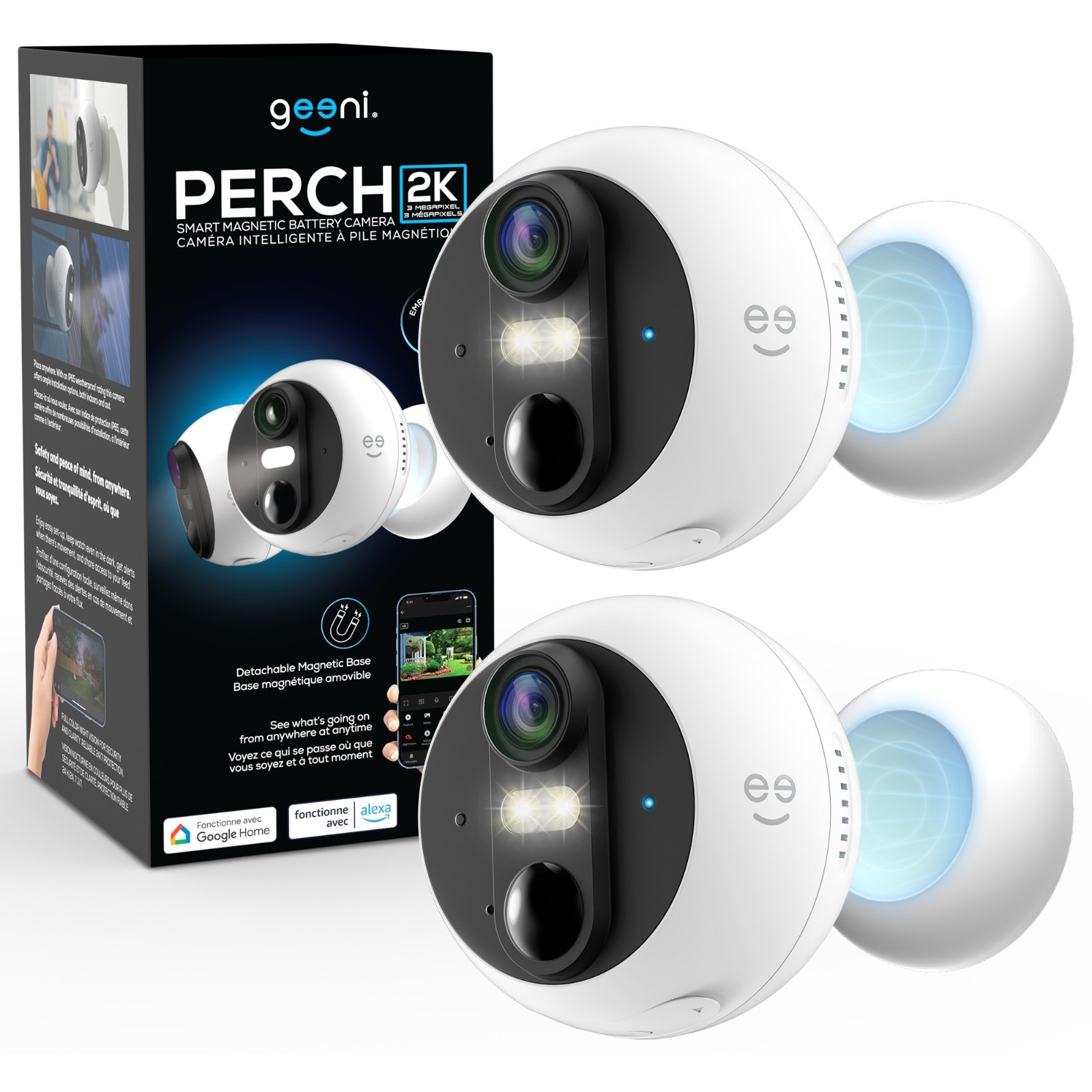 Geeni Perch 3MP Magnetic Battery Camera 2-Pack – 2K HD Outdoor, IP66