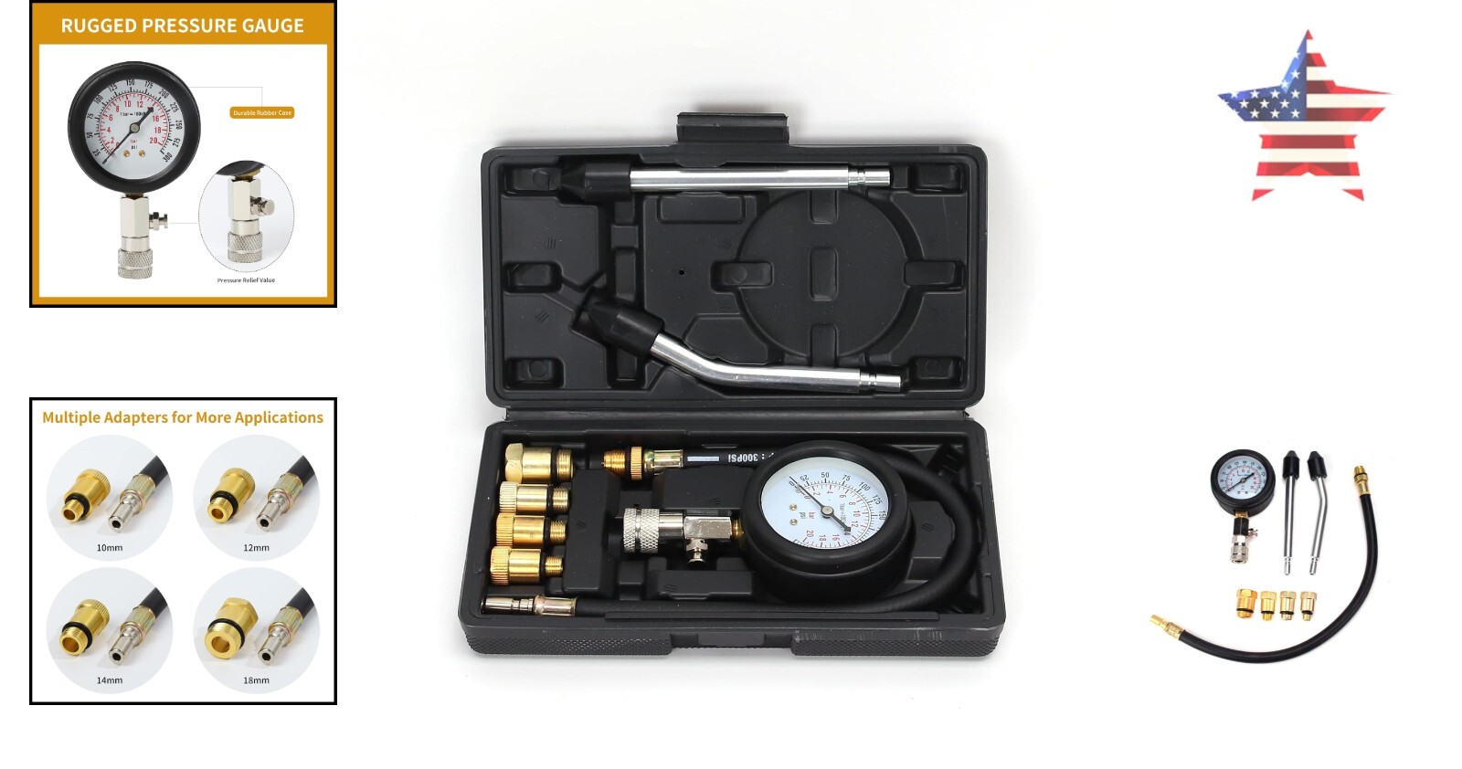 Compression Tester Kit - Professional Tool for Gasoline Engine Cylinder Pressure