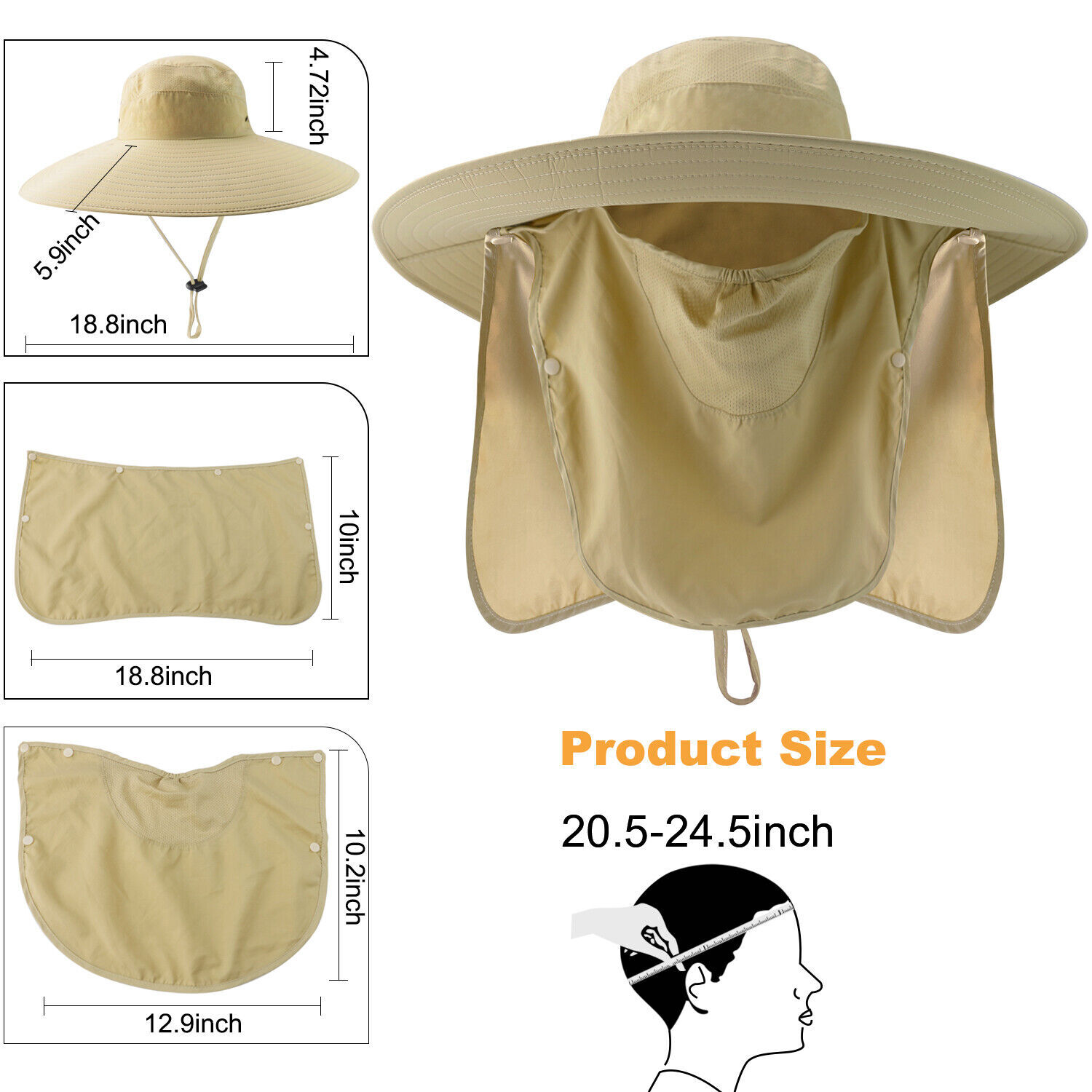 Wide Brim Sun Hat UV Protection Bucket Cap For Hiking Camping Fishing Safari Men