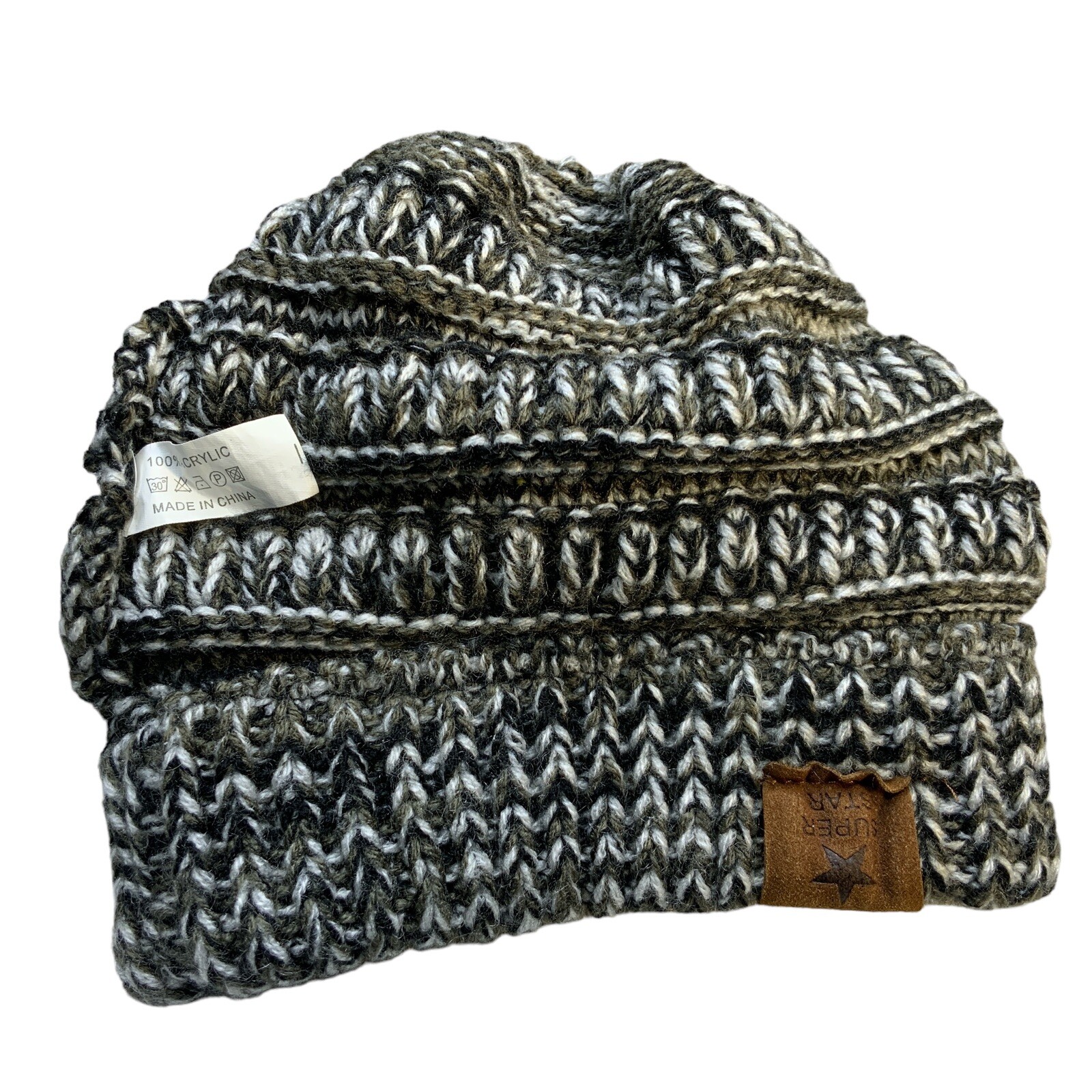 Super Star Toddler Beanie Knit Gray Black Hat Stocking Cap