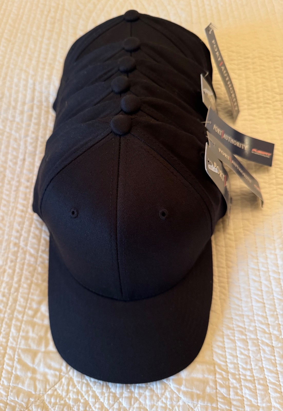 Lot of 6 or 12 Port Authority Hats, Black FlexFit, Large/X-Large, L/XL, C865