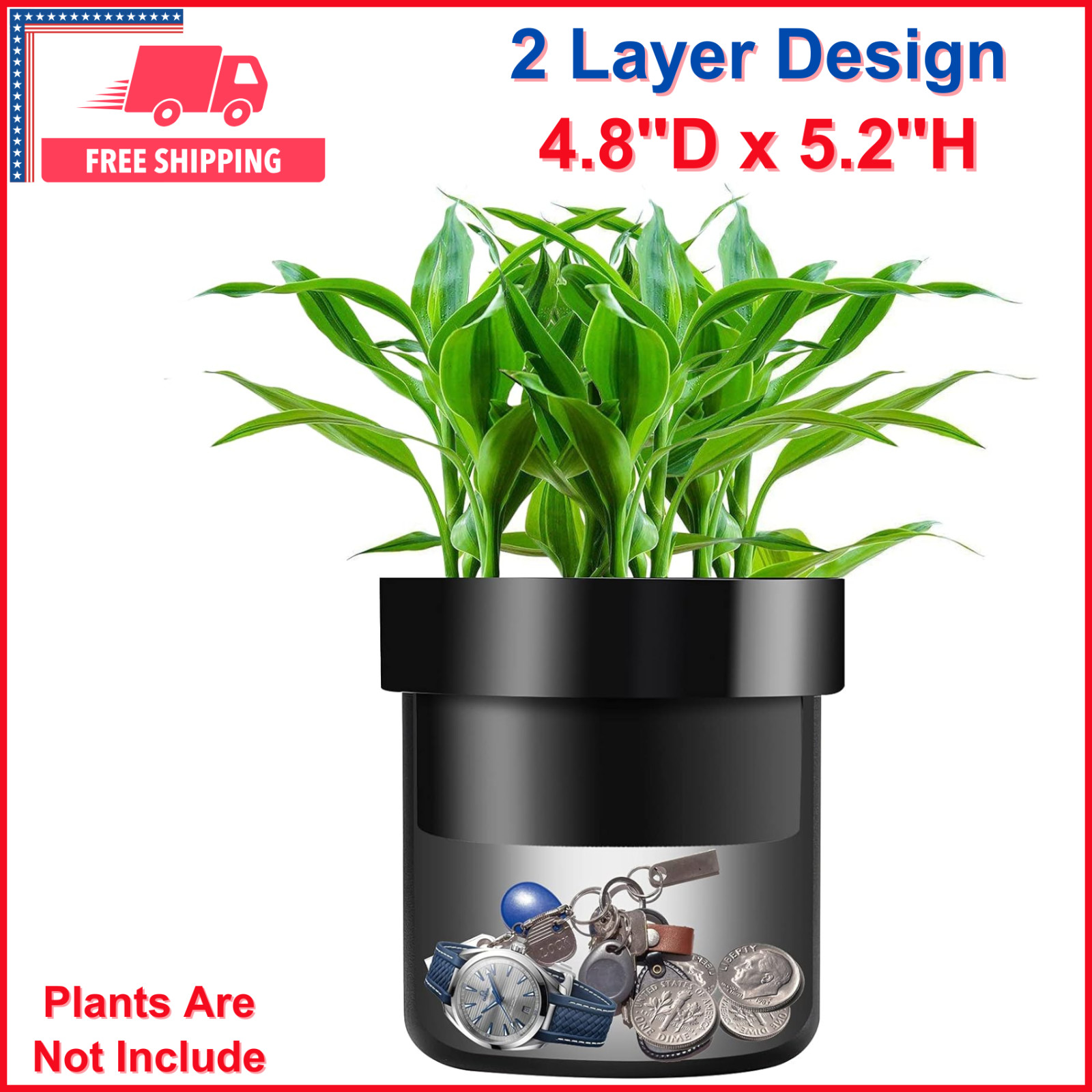 Flower Pot Diversion Safe With Key Lock - Secret Hidden Safe Lock Box, 2 Layer