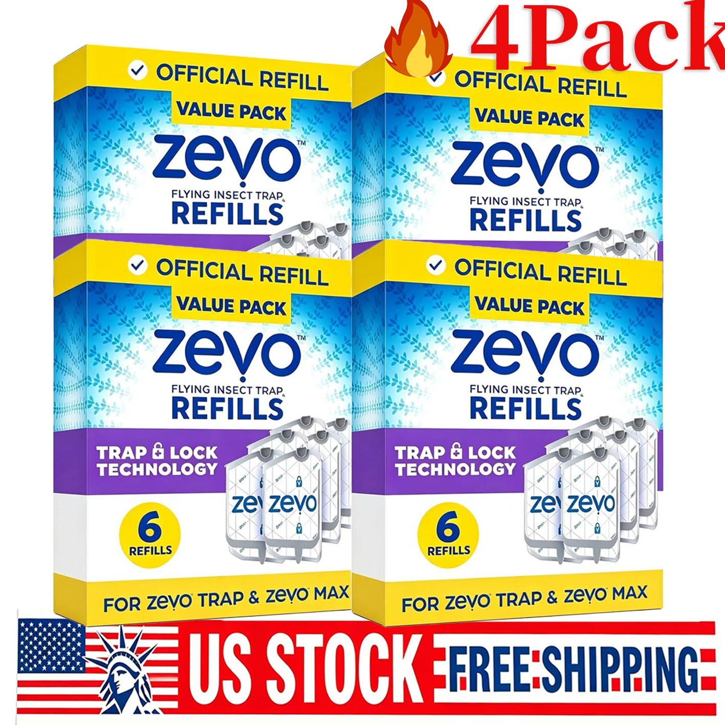 4 PcsZevo Flying Insect Trap Refill Cartridges Easy to Use  6 Refill Cartridges