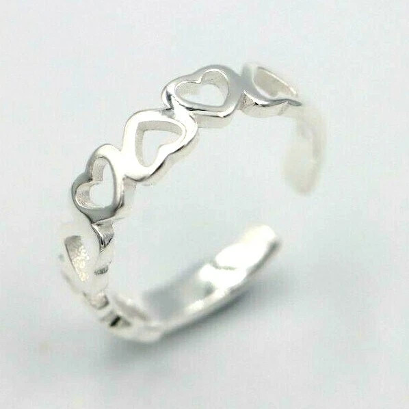 Genuine 925 Sterling Silver Delicate Adjustable Heart Toe Ring