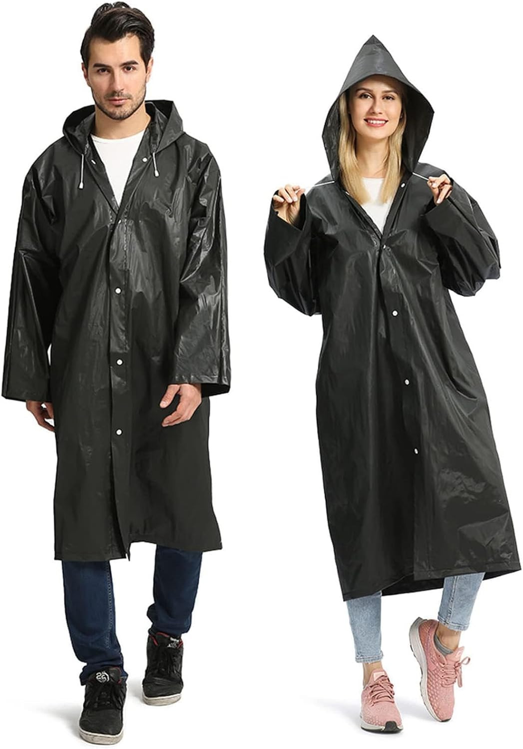 2 Pack Raincoats for Adults Reusable, EVA Rain Ponchos Lightweight Rain Coat Wat