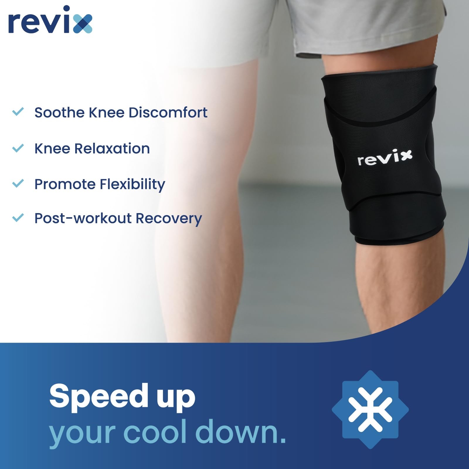 REVIX 3D Knee Ice Pack Wrap, Flexible Compression Large, Black