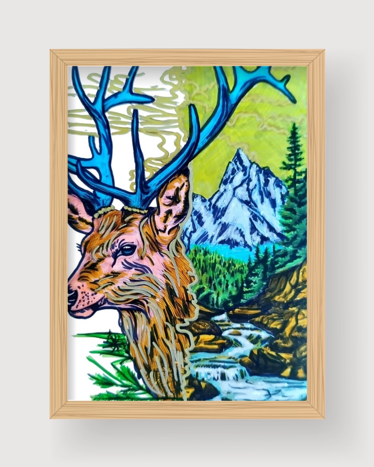 Deer Drawing Unframed Totem Animal Hand-Colored
