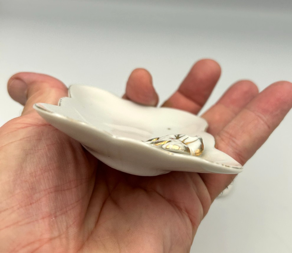 White Gold Accent Leaf Trinket Dishes