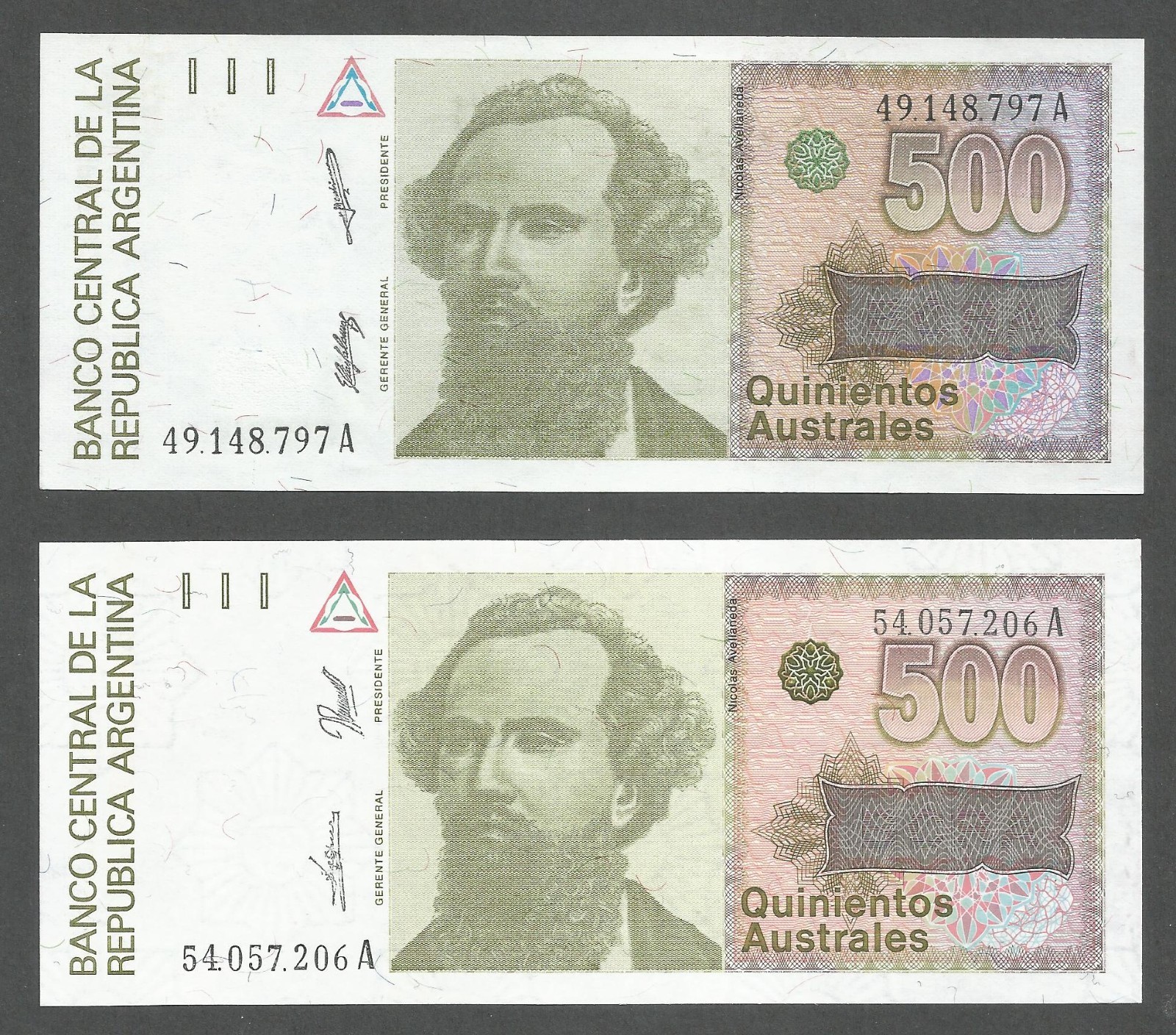 Argentina 500 Australes N.D. (1988); UNC; P-328; 2 diff signatures & watermarks