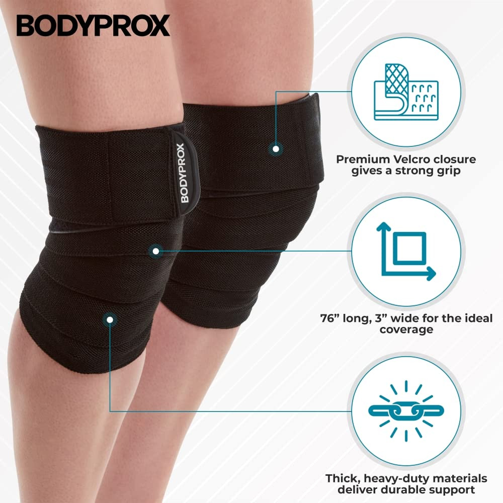 Knee Wraps 2-Pack for Squats Weightlifting Powerlifting 76in Elastic Support