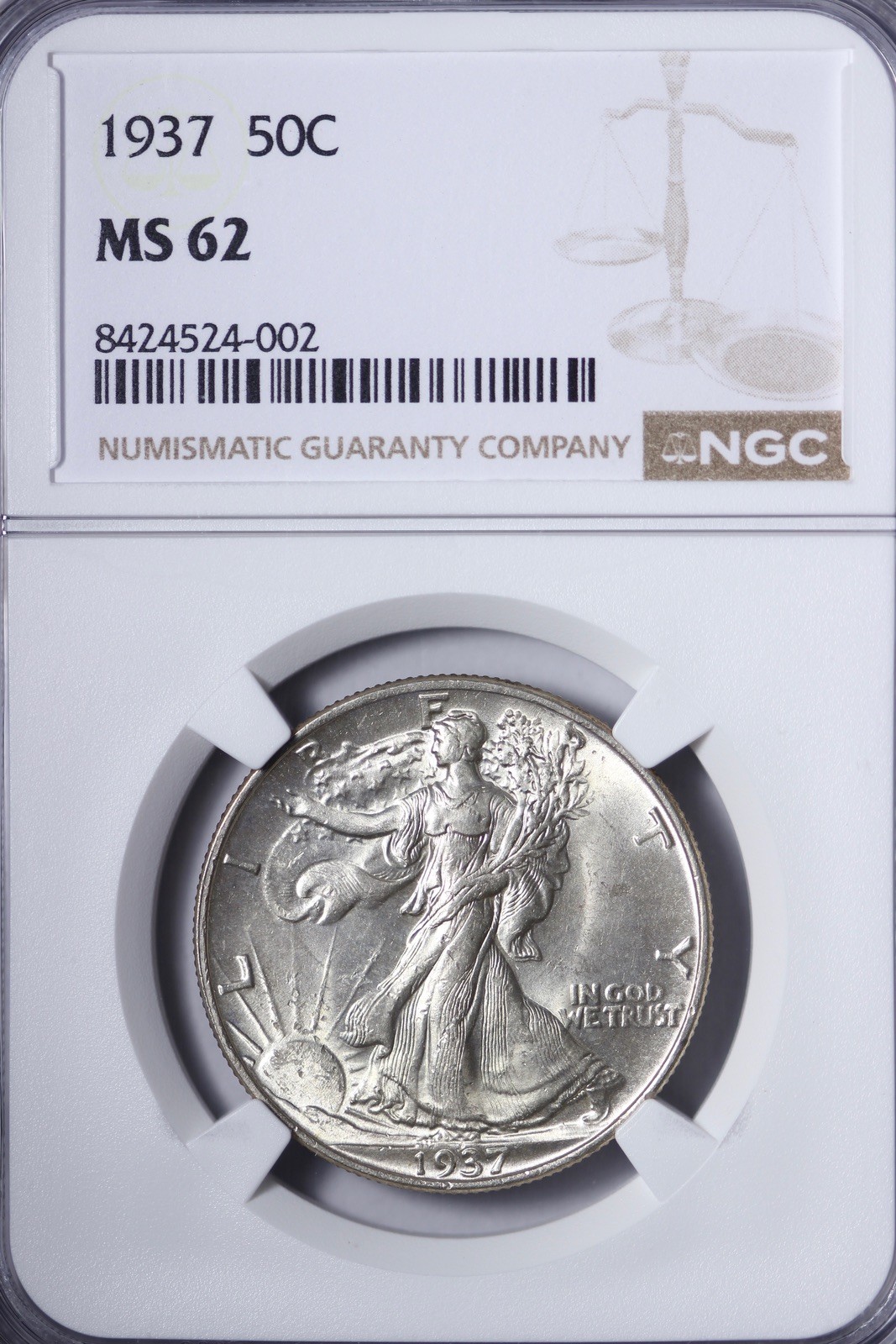 BU 1937 Walking Liberty Half Dollar NGC MS62 STRFL