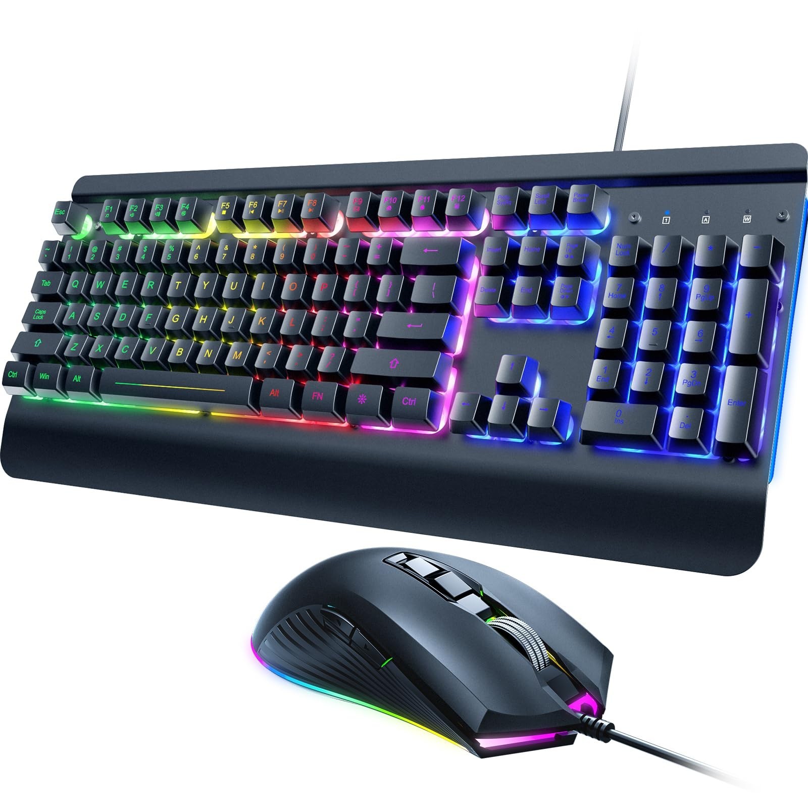 Wired Gaming Keyboard and Mouse Combo, 104 Keys All-Metal Panel Rainbow Compu...