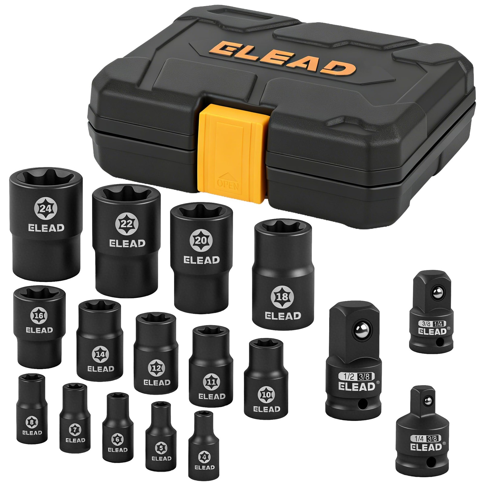 17-Piece Inverted E-Torx Socket Set - Premium Impact Cr-V Steel E4 - One Size