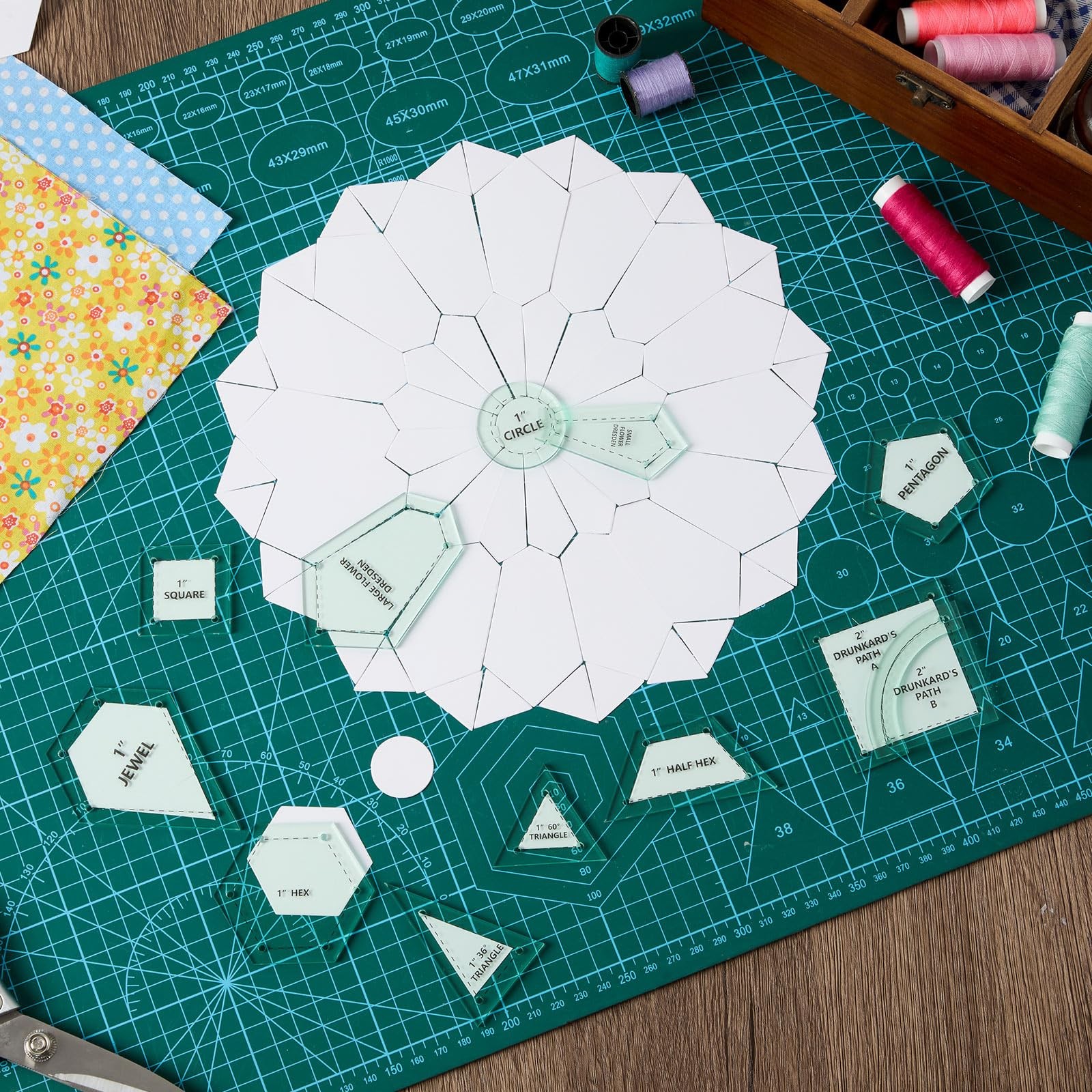 612 Pcs Patchwork Paper EPP English Piecing Supplies 12 Shapes Acrylic Templa...