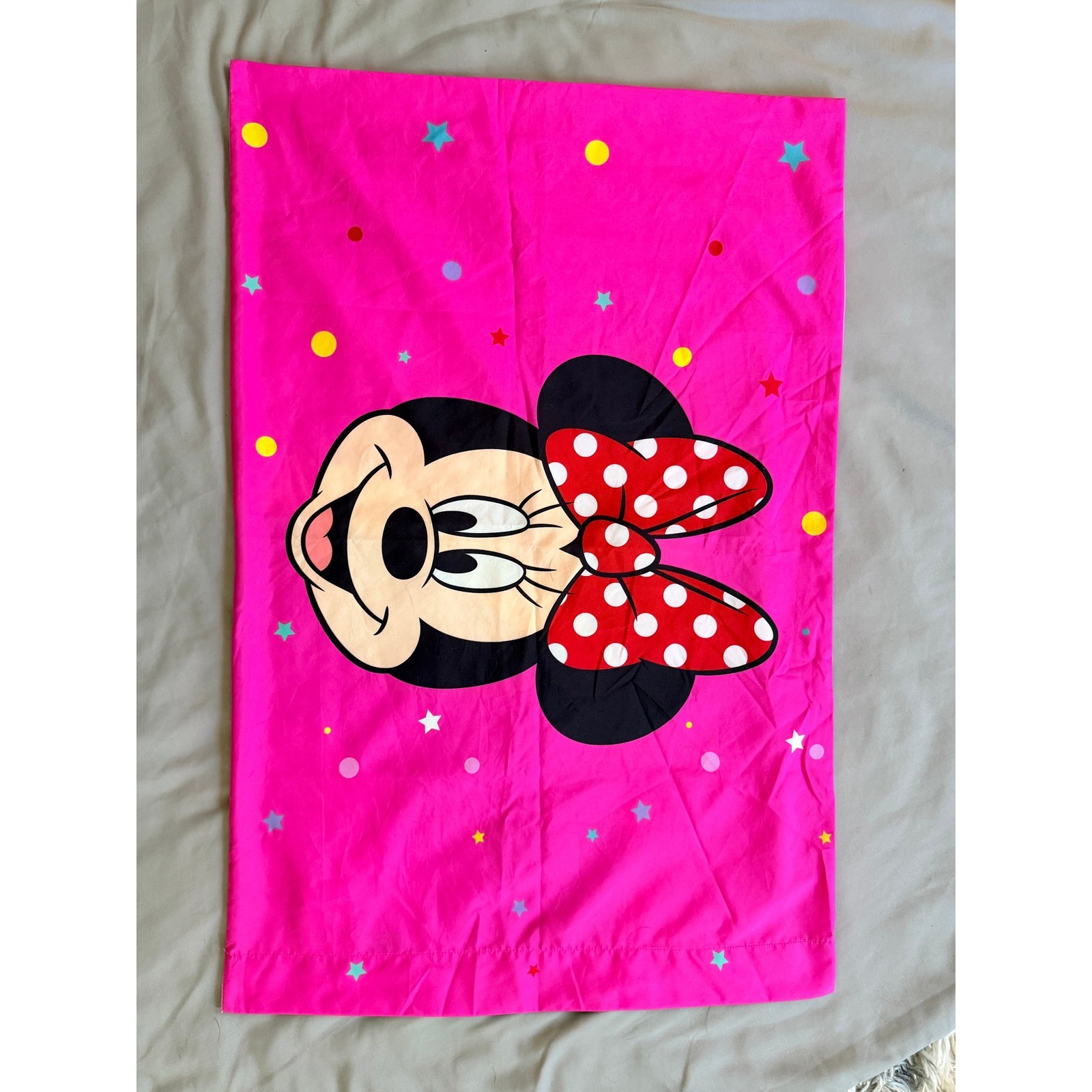 Disney Minnie Mouse Rainbow Stars Pink Standard Pillowcase Double Sided Kids Bed