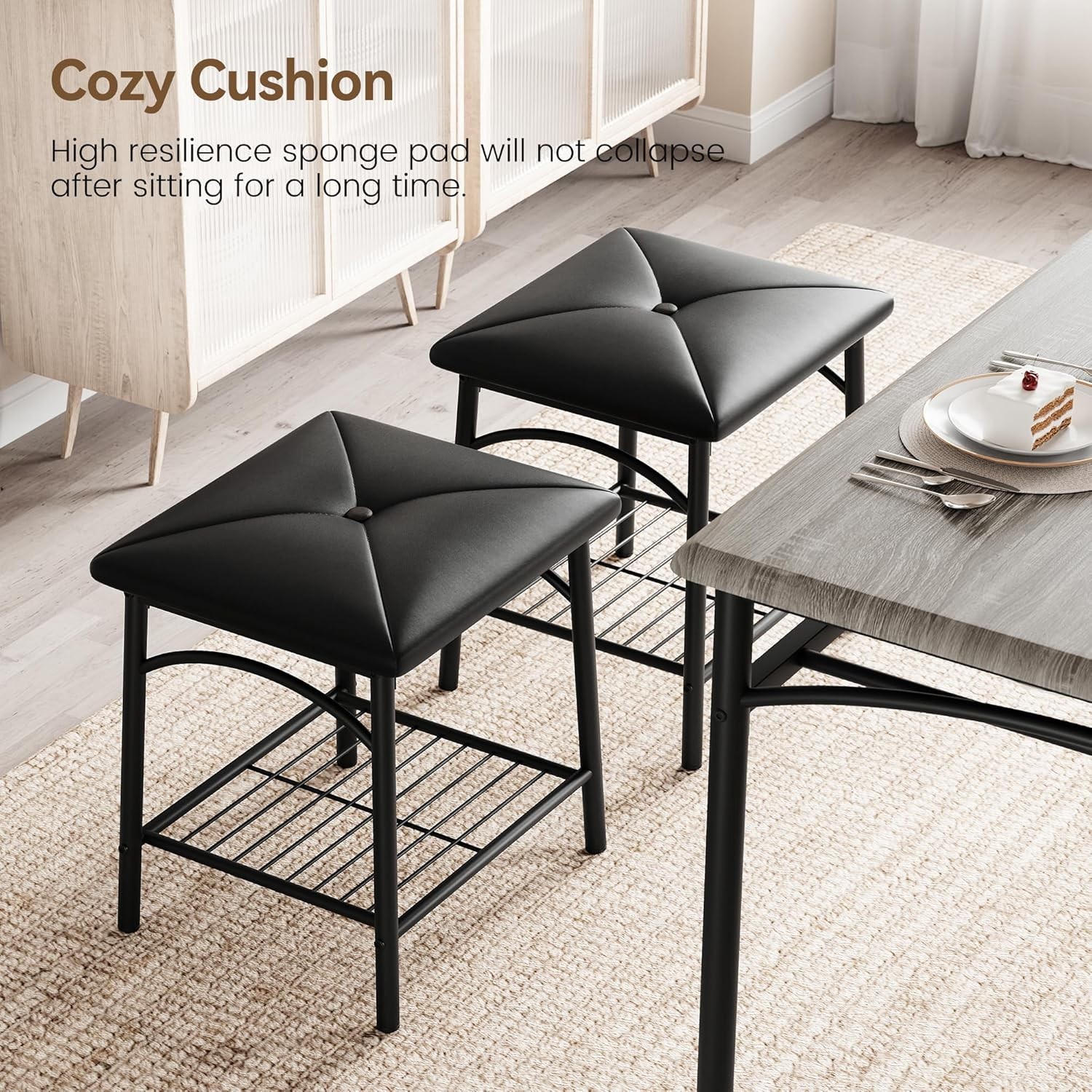 Kitchen Table Set for 4 Dining Table with Bench and 2 Square Stools Storage USA