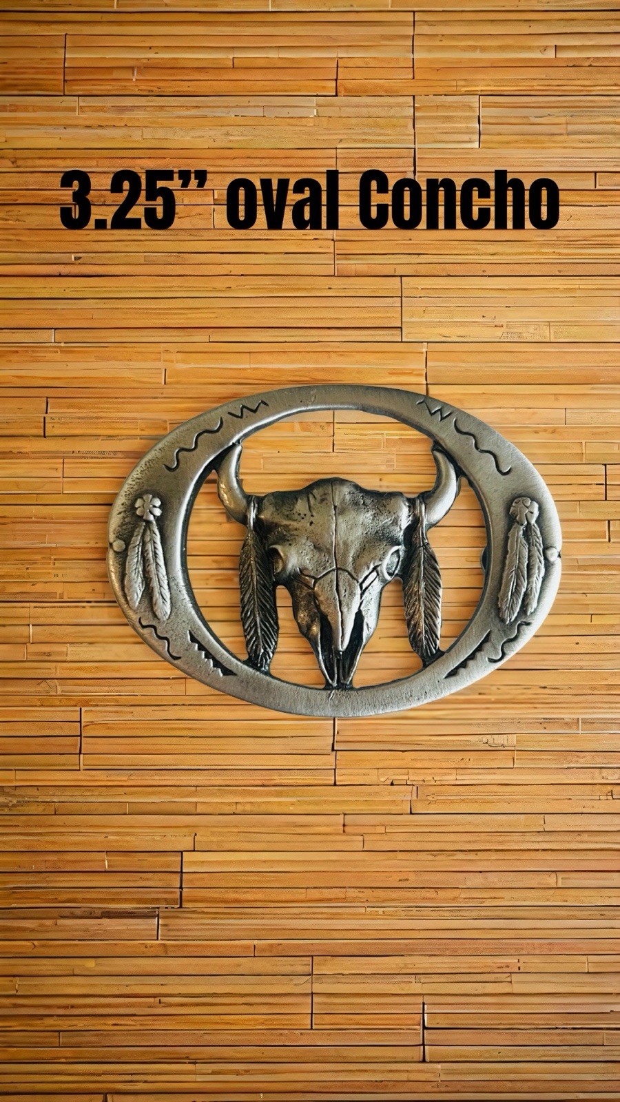 Western Antique Nickel Oval Shape Longhorn Concho 3.25” X 2.5”