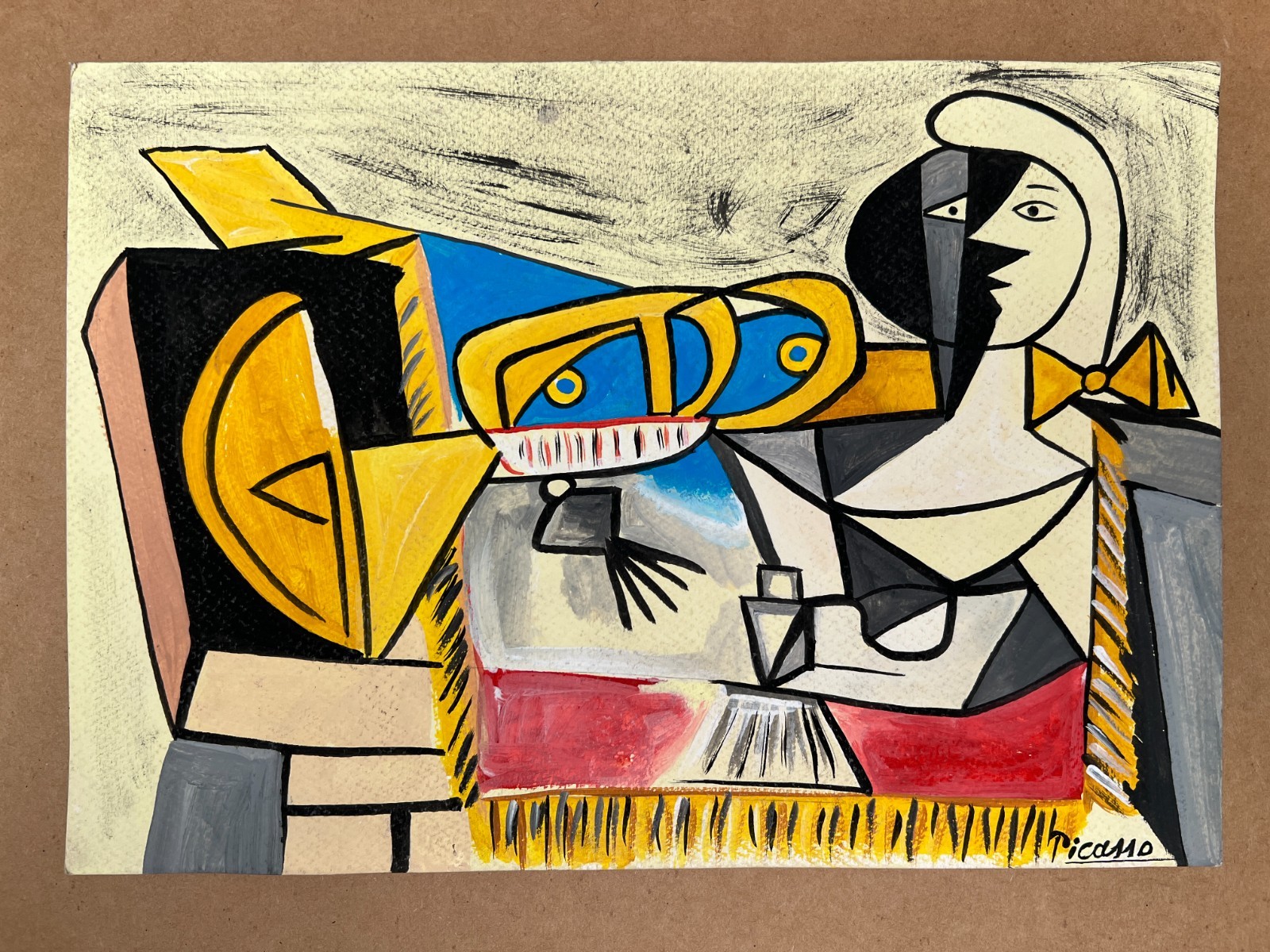 Pablo Picasso Drawing on paper (Handmade) signed and stamped mixed media.