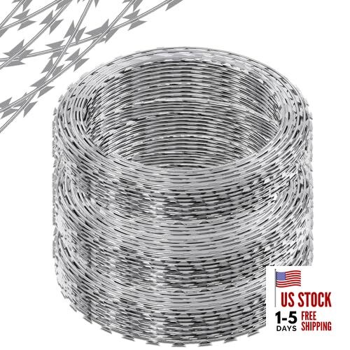 Galvanized Steel Razor Wire Ribbon Barbed Concertina, 82 Feet per Roll 5 410FT