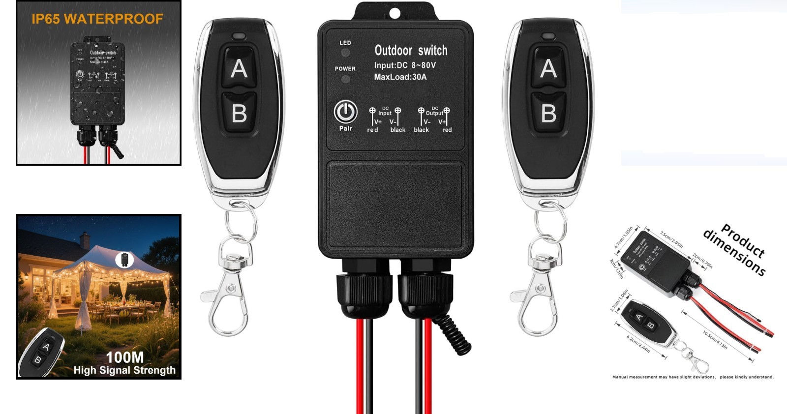 Waterproof 12V Remote Control Switch, Low Voltage DC 8-80V 30A Relay Wireless Re