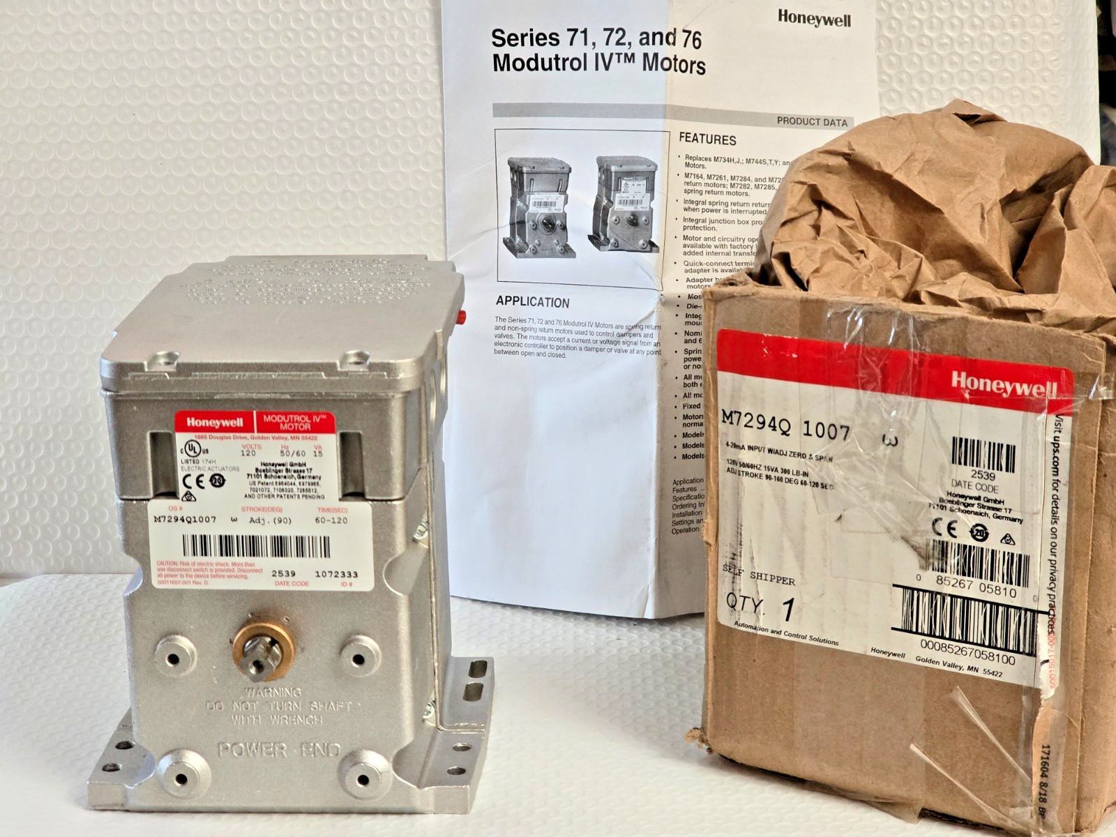 Honeywell M7294Q1007 Modutrol IV Motor Actuator 120VAC, NEW OPEN BOX