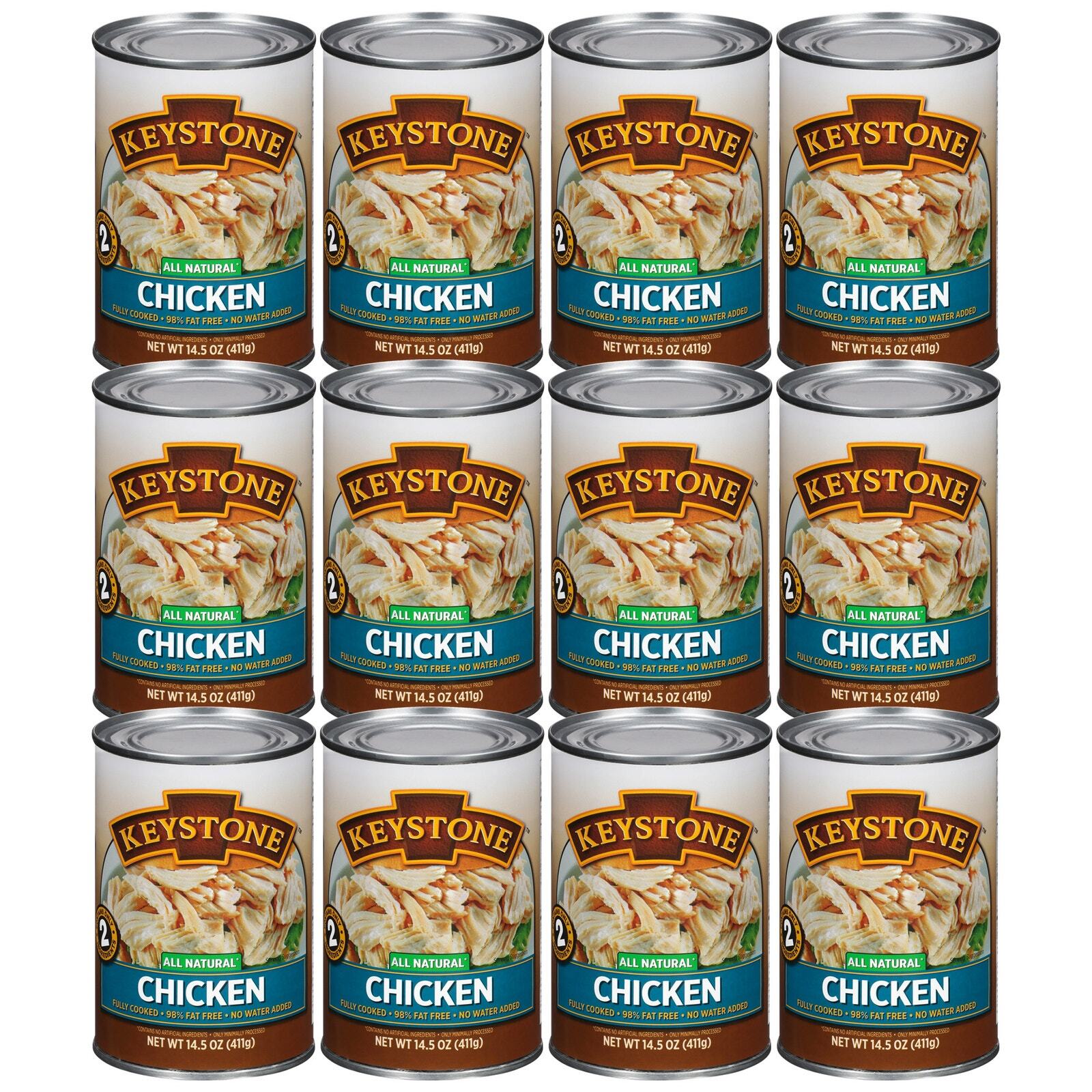 12 Pack Keystone All Natural Lean Meats Chicken Fully Cooked 14.5 oz Cans Canned