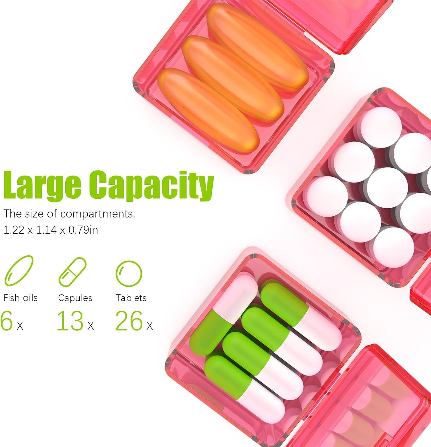 Monthly Pill Organizer Once a Day - 30 Box - Easy to Pink