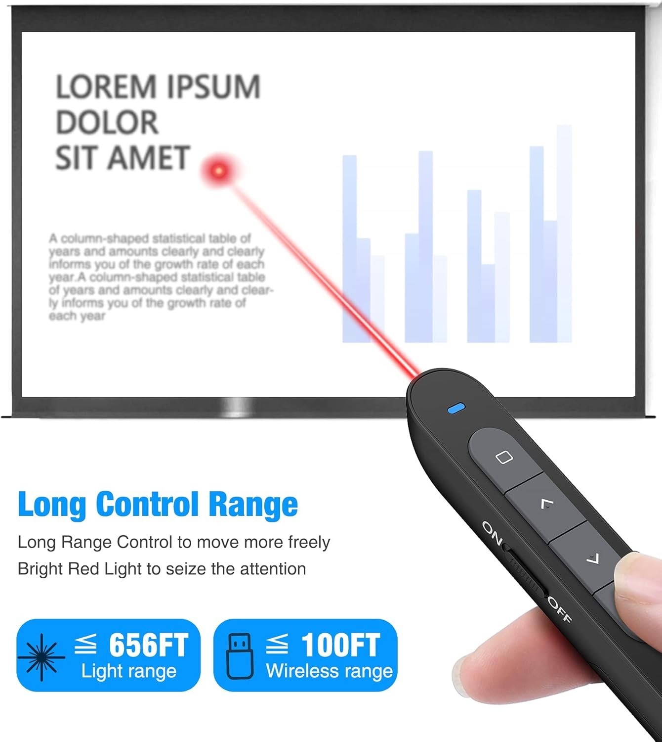 Wireless Presenter Remote with Air Mouse Control, Rechargeable USB