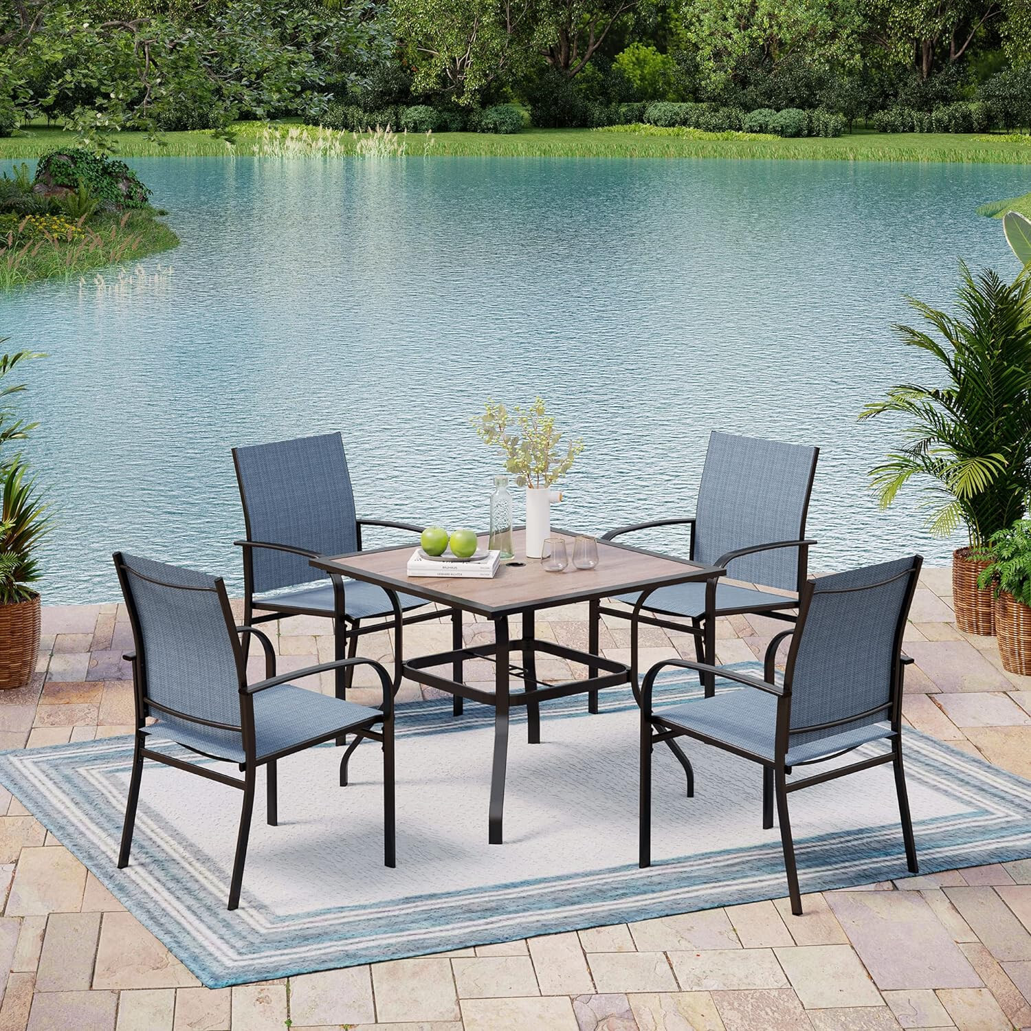 4 Pieces Patio Chairs Outdoor Dining Chair Garden Furniture Armchairs Blue