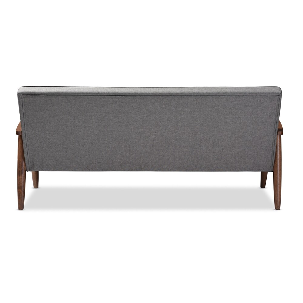 Mid-Century Dark Walnut Finished Gray Fabric Sofa, Loveseat, Chair or Set of all