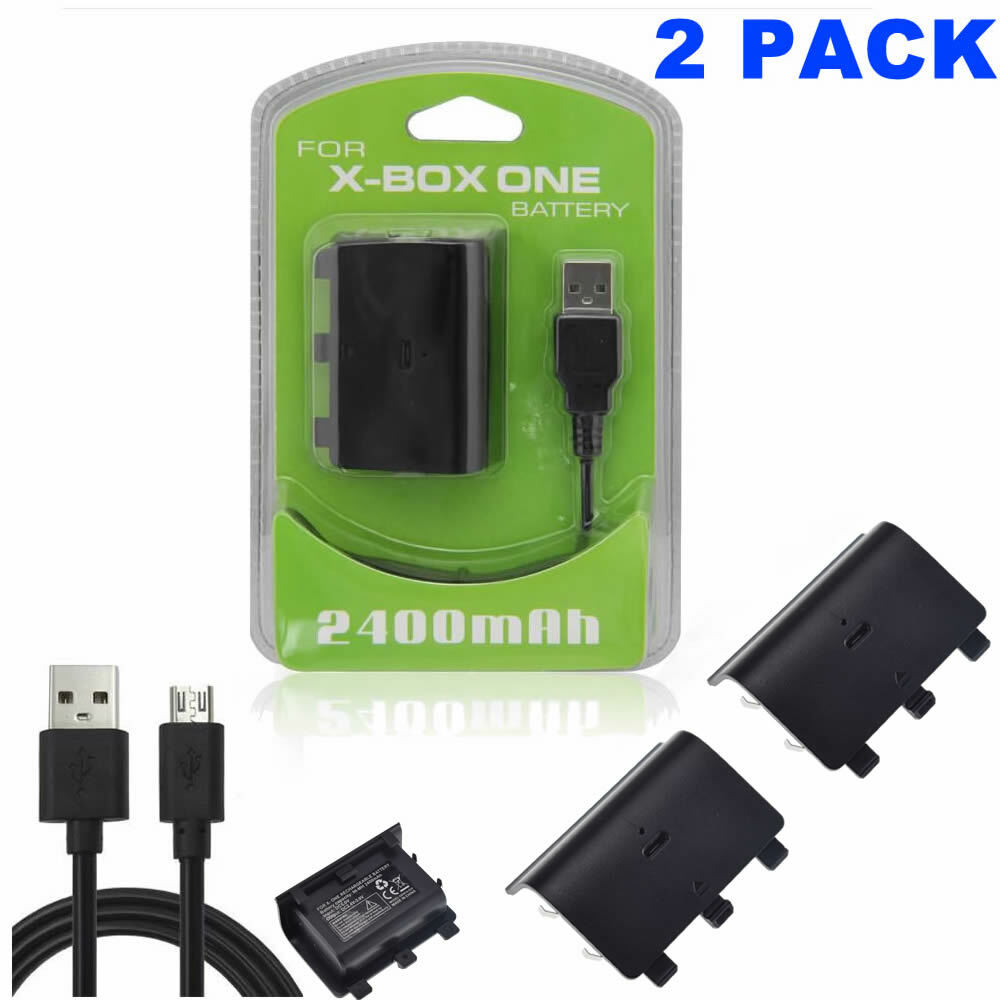 2X 2400mAh Rechargeable Battery Pack + Charging Cable For Microsoft Xbox One