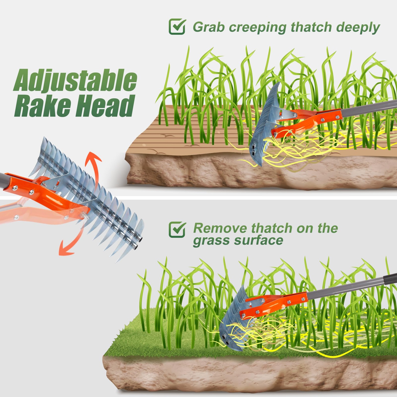 Thatch Rake, 15Inch Lawn Thatching Rake, Robust Dethatcher Rake, Efficient St...