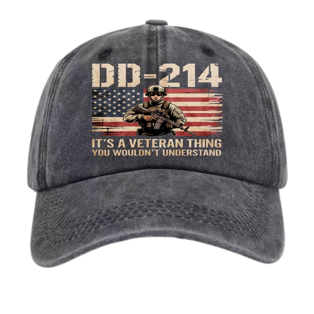 DD-214 Veteran Washed Baseball Cap Adjustable Patriotic Military Tribute