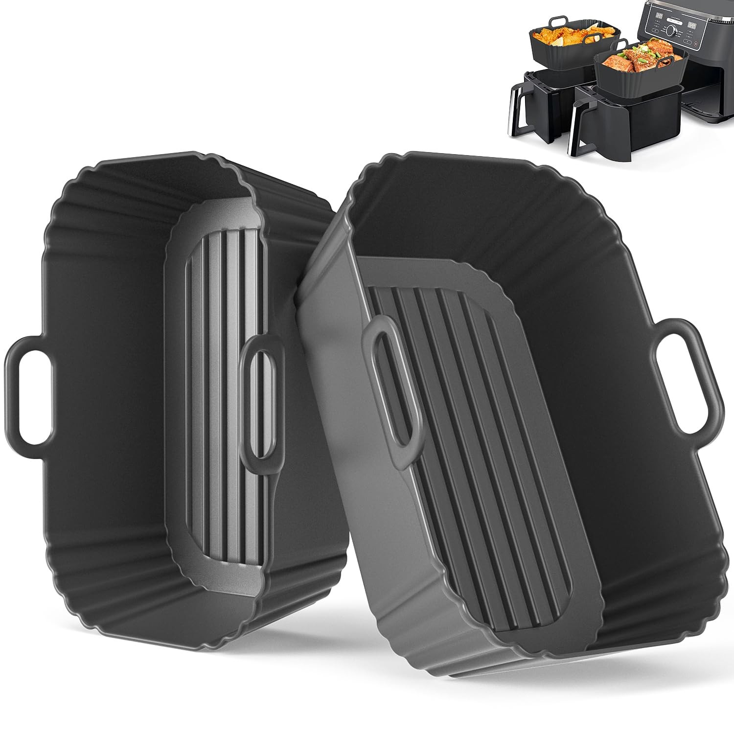 Masgarlan Silicone Air Fryer Liners 2 Pack, Reusable Compatible 8-10Qt, Black