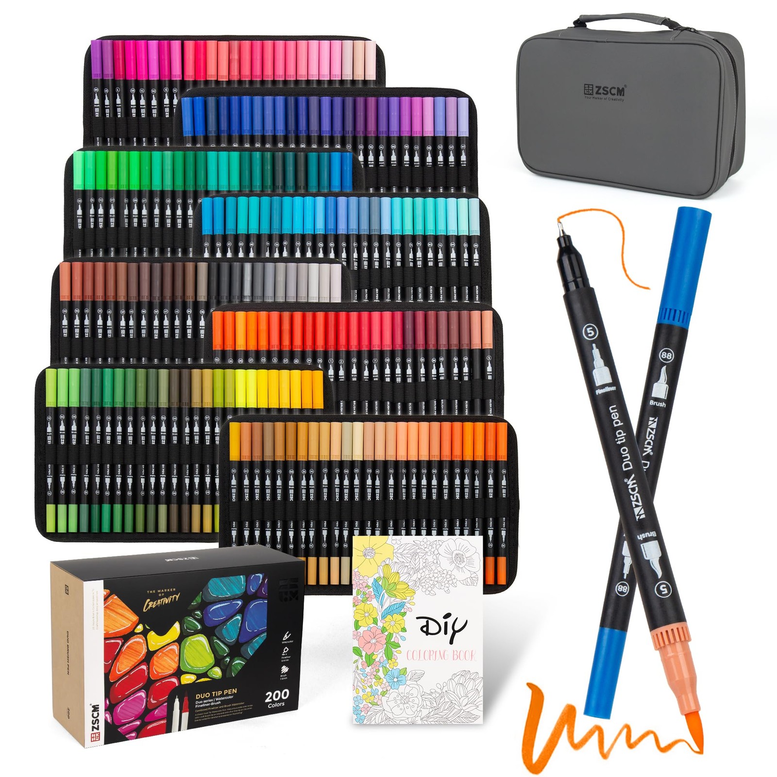 ZSCM 200 Colors Markers for Adult Coloring 1 Count (Pack of 200), 200