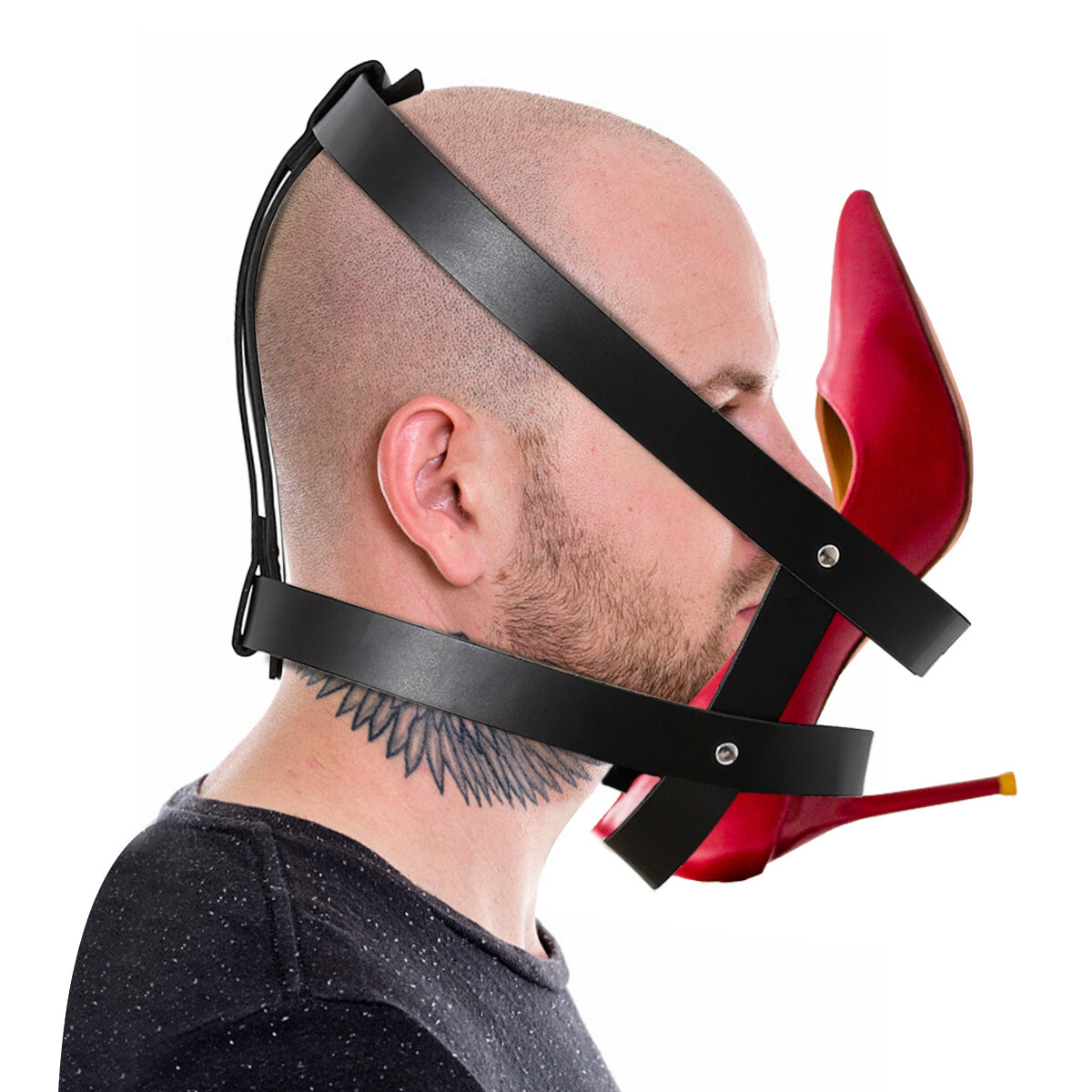 Sexy PU Leather Adult Bandage Harness Face Mask Wearing Shoes Cosplay Fetishism